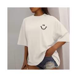 Happy Expression Printed Womens Cotton Short Sleeve Street Hip Hop Tee Clothing All-math Breathable Tops Crewneck Woman T-Shi ...