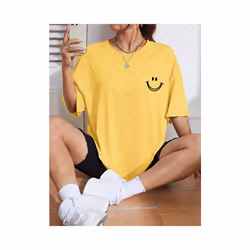 Happy Expression Printed Womens Cotton Short Sleeve Street Hip Hop Tee Clothing All-math Breathable Tops Crewneck Woman T-Shi ...