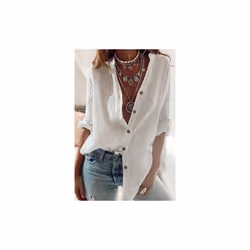 Women's V-neck Long Sleeved Shirt, Pure Cotton Casual White Shirt, Loose Fitting For Spring And Autumn Camisas De Mujer Shirt ...