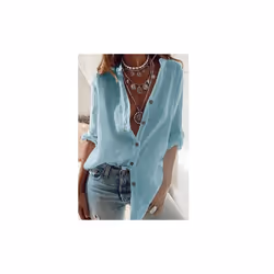 Women's V-neck Long Sleeved Shirt, Pure Cotton Casual White Shirt, Loose Fitting For Spring And Autumn Camisas De Mujer Shirt - white, 4XL