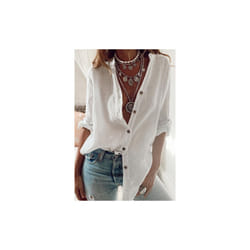 Women's V-neck Long Sleeved Shirt, Pure Cotton Casual White Shirt, Loose Fitting For Spring And Autumn Camisas De Mujer Shirt - white, XL