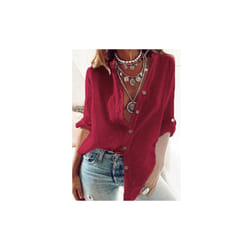 Women's V-neck Long Sleeved Shirt, Pure Cotton Casual White Shirt, Loose Fitting For Spring And Autumn Camisas De Mujer Shirt - red, XL