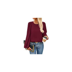 New Women's Round Neck Lantern Long Sleeved Chiffon Casual Work Shirt - XL, Claret