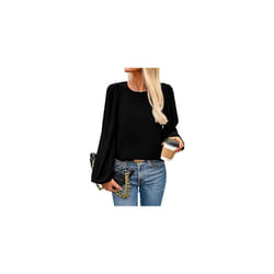 New Women's Round Neck Lantern Long Sleeved Chiffon Casual Work Shirt - M, black