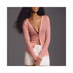 Women Transparent Jacket Sweater Fashion Knitted Cardigan Sexy Long Sleeve Button Closure Knitwear Female Cotton Outwear - Pink, S