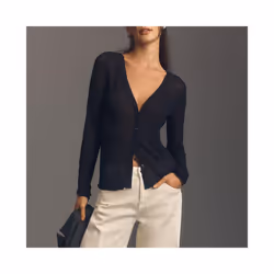 Women Transparent Jacket Sweater Fashion Knitted Cardigan Sexy Long Sleeve Button Closure Knitwear Female Cotton Outwear - bl ...