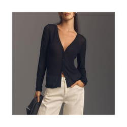 Women Transparent Jacket Sweater Fashion Knitted Cardigan Sexy Long Sleeve Button Closure Knitwear Female Cotton Outwear - black, L