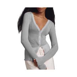 Women Transparent Jacket Sweater Fashion Knitted Cardigan Sexy Long Sleeve Button Closure Knitwear Female Cotton Outwear - GRAY, S
