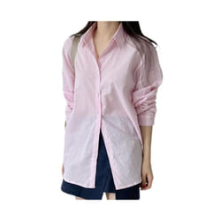 Women Thin Long Sleeve Shirt Loose Fit Women's Shirt Lapel Long Sleeve Striped Print Soft Stretchy Material for Work - Pink, L