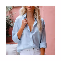 Casual Shirt for Women Blouses Single Breasted Long Sleeve Blouses Women Office Shirt Ladies Shirts chemise femme - Sky Blue, 3XL