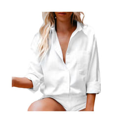 Casual Shirt for Women Blouses Single Breasted Long Sleeve Blouses Women Office Shirt Ladies Shirts chemise femme - White, M