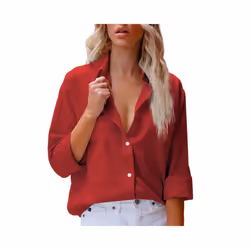Casual Shirt for Women Blouses Single Breasted Long Sleeve Blouses Women Office Shirt Ladies Shirts chemise femme - Red, 2XL