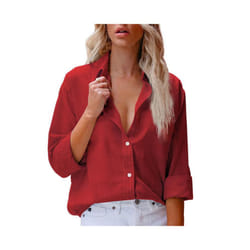 Casual Shirt for Women Blouses Single Breasted Long Sleeve Blouses Women Office Shirt Ladies Shirts chemise femme - Red, 2XL