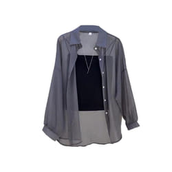Lapel Long Sleeve Women Shirt Women's Summer Chiffon Lapel Shirt Coat Long Sleeve Single Breasted Thin Sun for Women - Grey, M