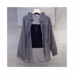 Lapel Long Sleeve Women Shirt Women's Summer Chiffon Lapel Shirt Coat Long Sleeve Single Breasted Thin Sun for Women - black, XL