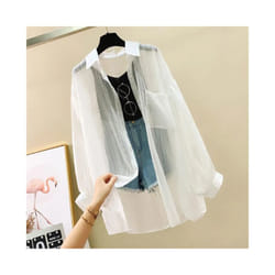 Sun Protection Shirt Clothes For Women Summer Thin Chiffon Shirts Korean Style Loose Tops Casual Solid Button Women's Blouse - WHITE, L