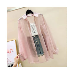 Sun Protection Shirt Clothes For Women Summer Thin Chiffon Shirts Korean Style Loose Tops Casual Solid Button Women's Blouse - Pink, S
