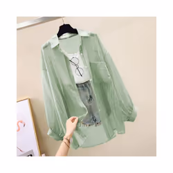 Sun Protection Shirt Clothes For Women Summer Thin Chiffon Shirts Korean Style Loose Tops Casual Solid Button Women's Blouse  ...