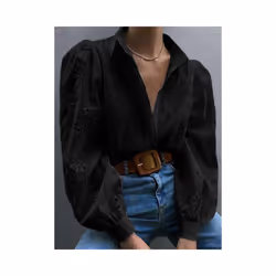 Women's Long-sleeved Hollow Out Button Office Wear Shirts,Shirts & Blouses,Women Clothing,Tops For Women,Clothes,White Shirts ...