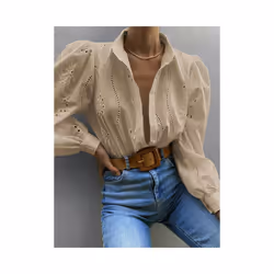 Women's Long-sleeved Hollow Out Button Office Wear Shirts,Shirts & Blouses,Women Clothing,Tops For Women,Clothes,White Shirts ...