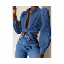 Women's Long-sleeved Hollow Out Button Office Wear Shirts,Shirts & Blouses,Women Clothing,Tops For Women,Clothes,White Shirts ...