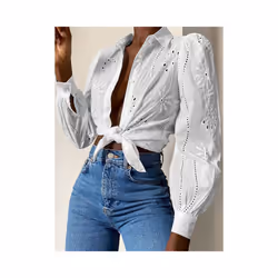 Women's Long-sleeved Hollow Out Button Office Wear Shirts,Shirts & Blouses,Women Clothing,Tops For Women,Clothes,White Shirts ...