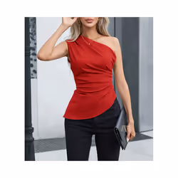 Women's Vest Allseason Sexy Plain Sleeveless One-Shoulder Skinny Fit Party Vest - Red, XXL