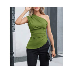Women's Vest Allseason Sexy Plain Sleeveless One-Shoulder Skinny Fit Party Vest - Green, XXL