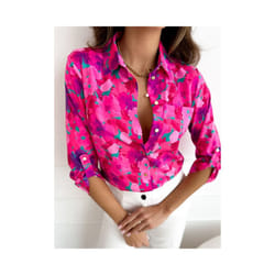 Spring and Summer Women's Casual Long Sleeved Shirts Fashionable Printed Comfortable Shirts Commuting Holiday Women's Shirts - 16, S