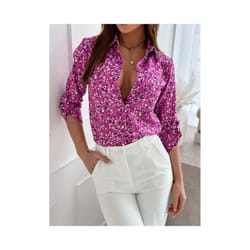 Spring and Summer Women's Casual Long Sleeved Shirts Fashionable Printed Comfortable Shirts Commuting Holiday Women's Shirts - 12, XL