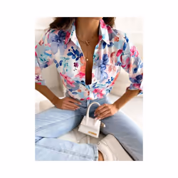 Spring and Summer Women's Casual Long Sleeved Shirts Fashionable Printed Comfortable Shirts Commuting Holiday Women's Shirts - 6, XXL