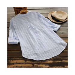 Blouse Women Stripe New Casual V-neck Striped seven-point Sleeve Half High Collar Shirt Women Blusas Camisas Feminina JQMY990 ...