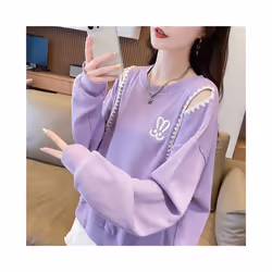 New Korean Off Shoulder Loose Short T Shirts Spring Autumn Long Sleeve Solid Hollow Out Casual Tops Fashion Trend Women Clothing - black, XL