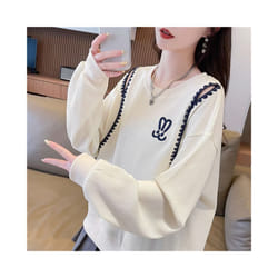 New Korean Off Shoulder Loose Short T Shirts Spring Autumn Long Sleeve Solid Hollow Out Casual Tops Fashion Trend Women Clothing - APRICOT, M