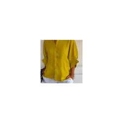 Blusas Para Mujer Cotton Linen Women Shirt Black Turn-Down Collar Lace Up Loose Blouses Female Casual Trendy Ladies Clothes - Yellow, S