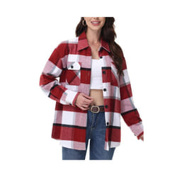 Casual Flannel Plaid Shirts Womens Long Sleeve Button-Down Blouse 2 Chest Pockets Loose Fit Cotton Tops Streetwear Soft - Red, S