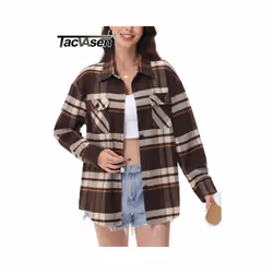 Casual Flannel Plaid Shirts Womens Long Sleeve Button-Down Blouse 2 Chest Pockets Loose Fit Cotton Tops Streetwear Soft - Pink, XL