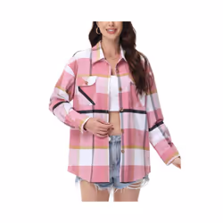 Casual Flannel Plaid Shirts Womens Long Sleeve Button-Down Blouse 2 Chest Pockets Loose Fit Cotton Tops Streetwear Soft - Pin ...