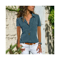 Summer and Autumn New Women's Shirt Flip Collar Casual Fashion Shirt Women's Wear - Blue, XXL