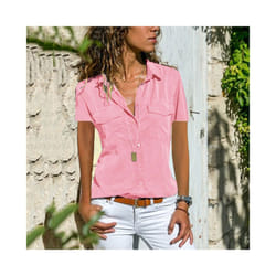 Summer and Autumn New Women's Shirt Flip Collar Casual Fashion Shirt Women's Wear - Pink, XL