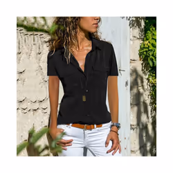 Summer and Autumn New Women's Shirt Flip Collar Casual Fashion Shirt Women's Wear - Pink, XL