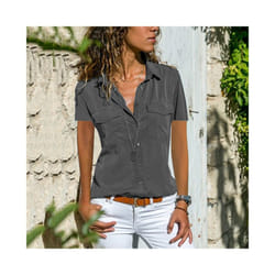 Summer and Autumn New Women's Shirt Flip Collar Casual Fashion Shirt Women's Wear - GRAY, L