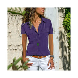 Summer and Autumn New Women's Shirt Flip Collar Casual Fashion Shirt Women's Wear - PURPLE, XXL