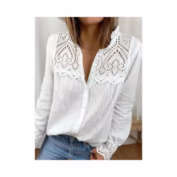 Summer White Shirts For Top Black Loose Blouse Korean Style Casual Button Tops Woman Fashion Lace Shirt Long Sleeve - white,  ...