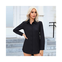 Women's Pink Shirt Casual Loose Solid Color Long Spring and Summer Long-Sleeved Shirts - black, XL
