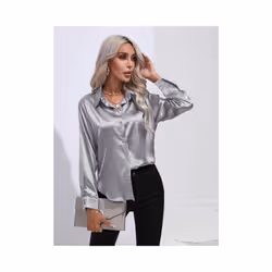 Elegant Women Satin Imitation Silk Long Sleeve Shirt Autumn Winter Solid Color Office Ladies Lapel Button Shirt Women's Cloth ...