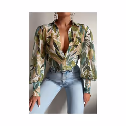 Spring Long Sleeve Top New Print Retro Hong Kong Style Shirt Women Design Lantern Sleeve Single Breasted Blouse Femme Blusa ...
