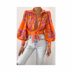Spring Long Sleeve Top  New Print Retro Hong Kong Style Shirt Women Design Lantern Sleeve Single Breasted Blouse Femme Blusa  ...