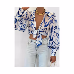 Spring Long Sleeve Top  New Print Retro Hong Kong Style Shirt Women Design Lantern Sleeve Single Breasted Blouse Femme Blusa  ...