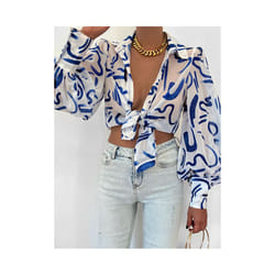 Spring Long Sleeve Top  New Print Retro Hong Kong Style Shirt Women Design Lantern Sleeve Single Breasted Blouse Femme Blusa - white, S